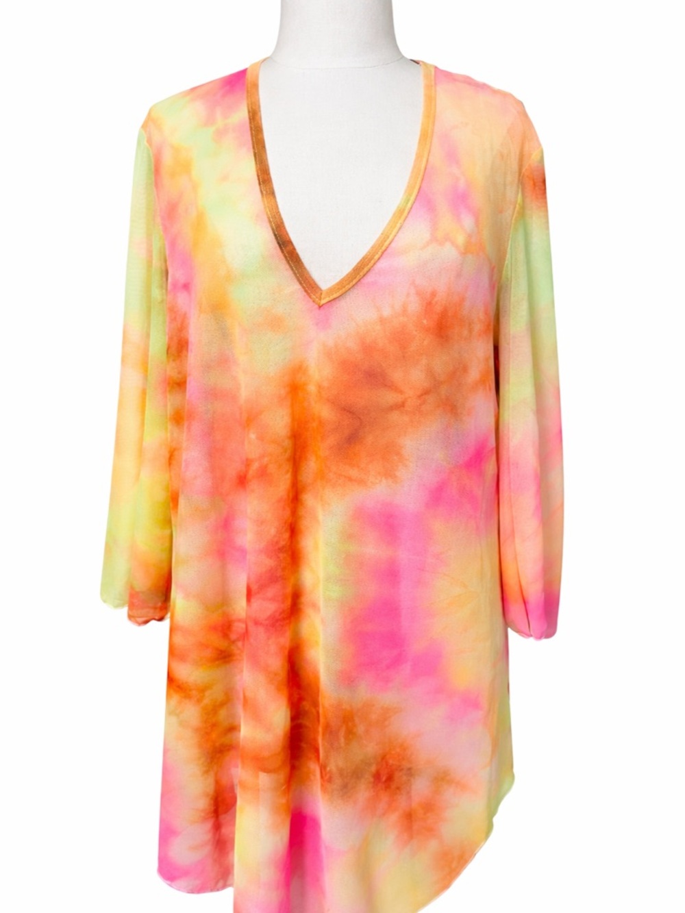 JORDAN TAYLOR Cover Up Dress Women Large Orange Pink TDP14028 Tie Dye Mesh USA